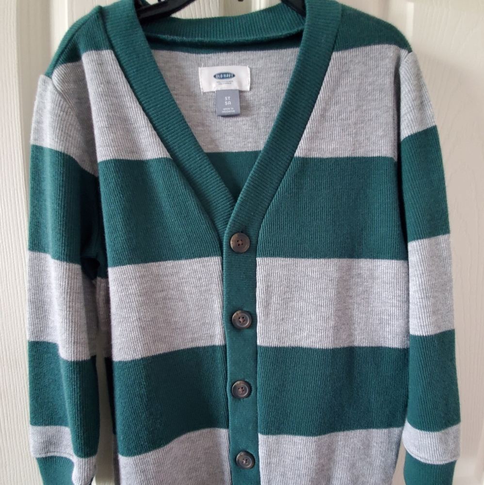 old navy 5t striped button up sweater teal gray Harry Potter